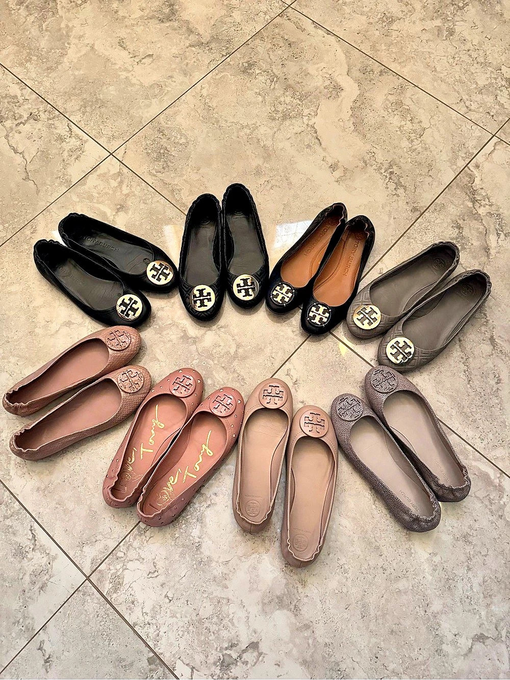 Bundle Tory Burch Minnie Travel Ballet Flats Black & Brown, Pink Size 8